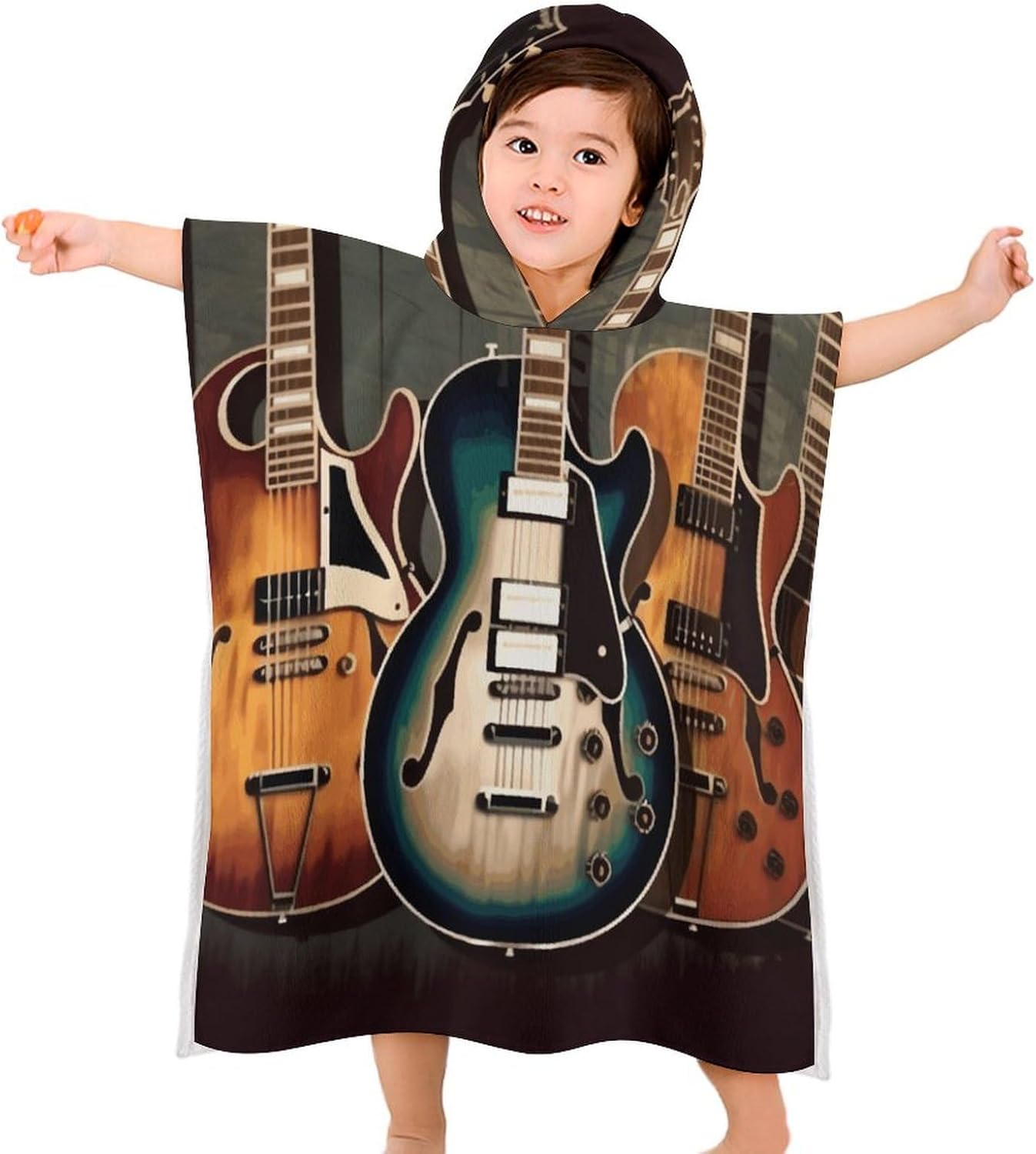 Kids Bath Towel with Guitar Print Hoodie
