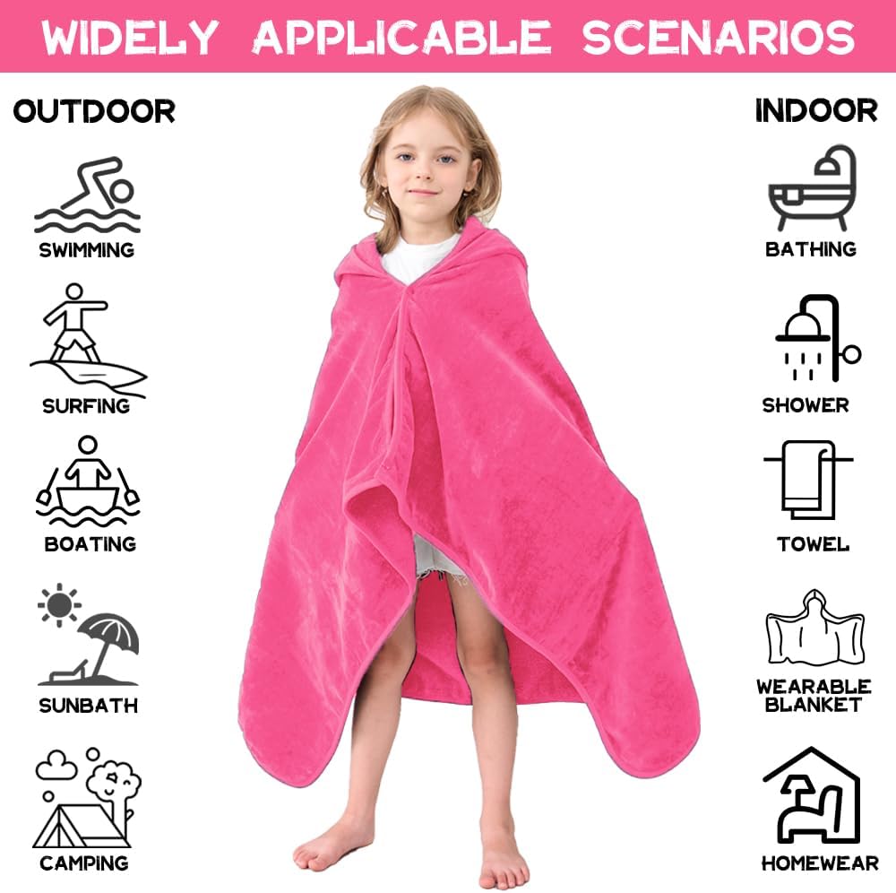 Hiturbo Kids Hooded Bath Towel - Pink 50x30 Inches