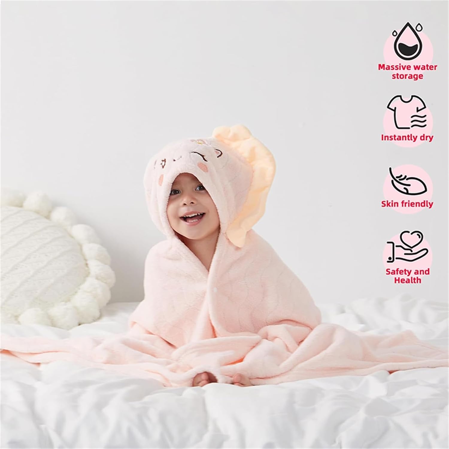 Kids Hooded Bath Towel Large Soft Quick Drying Animal Print