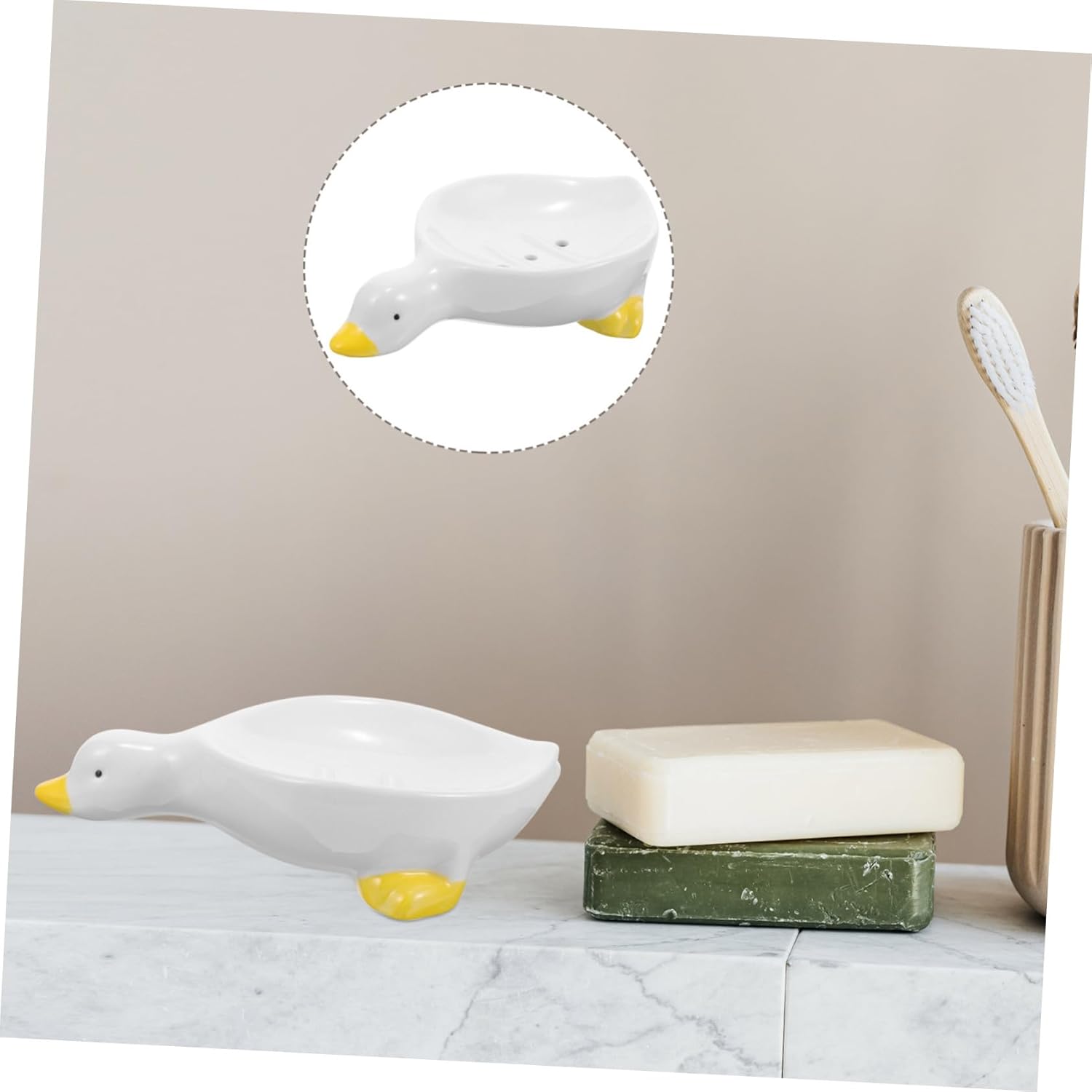 Ciieeo Duck Soap Case Self Draining Holder Ceramic Dish