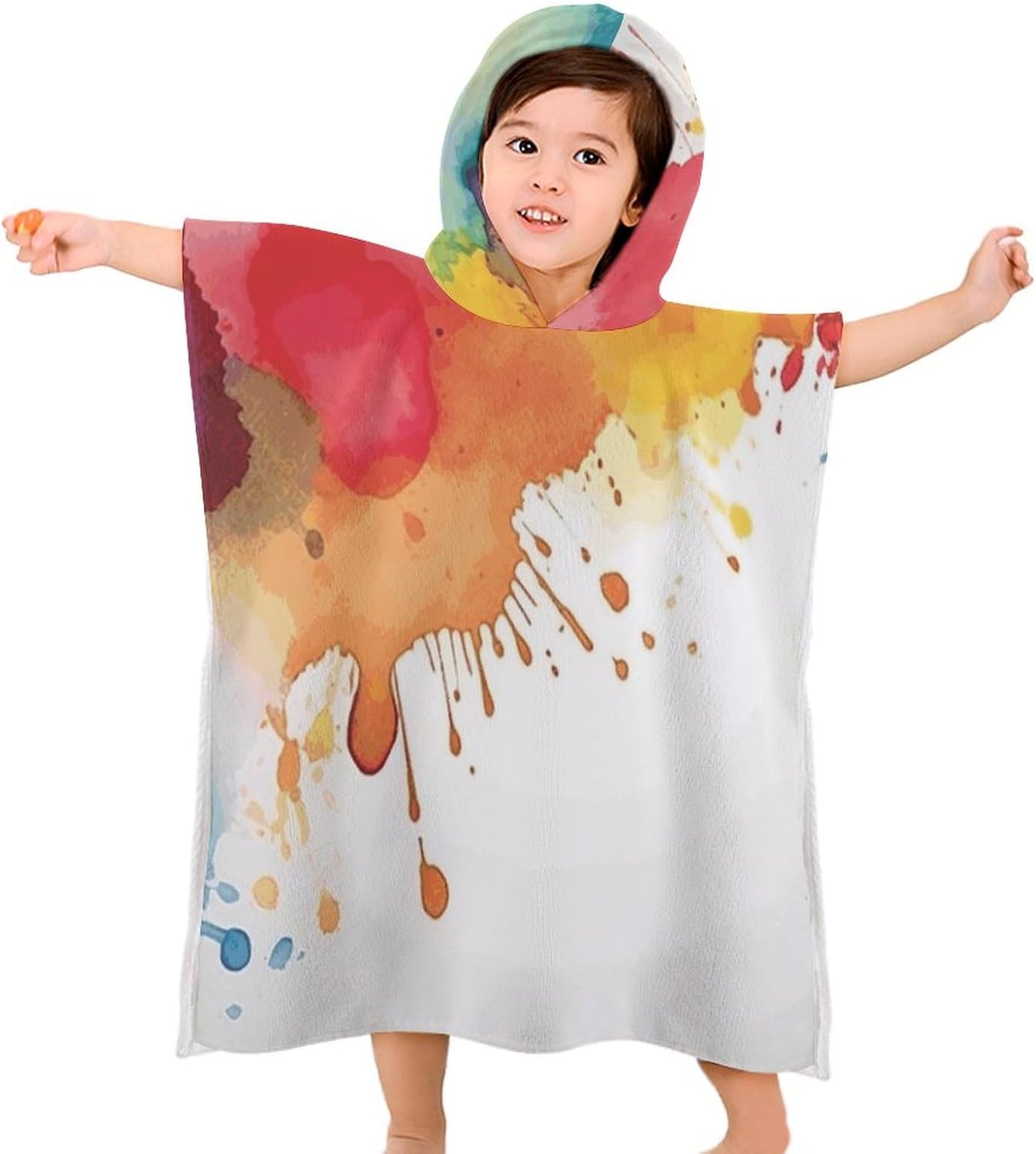 Kids Hooded Bath Towel with Watercolor Design