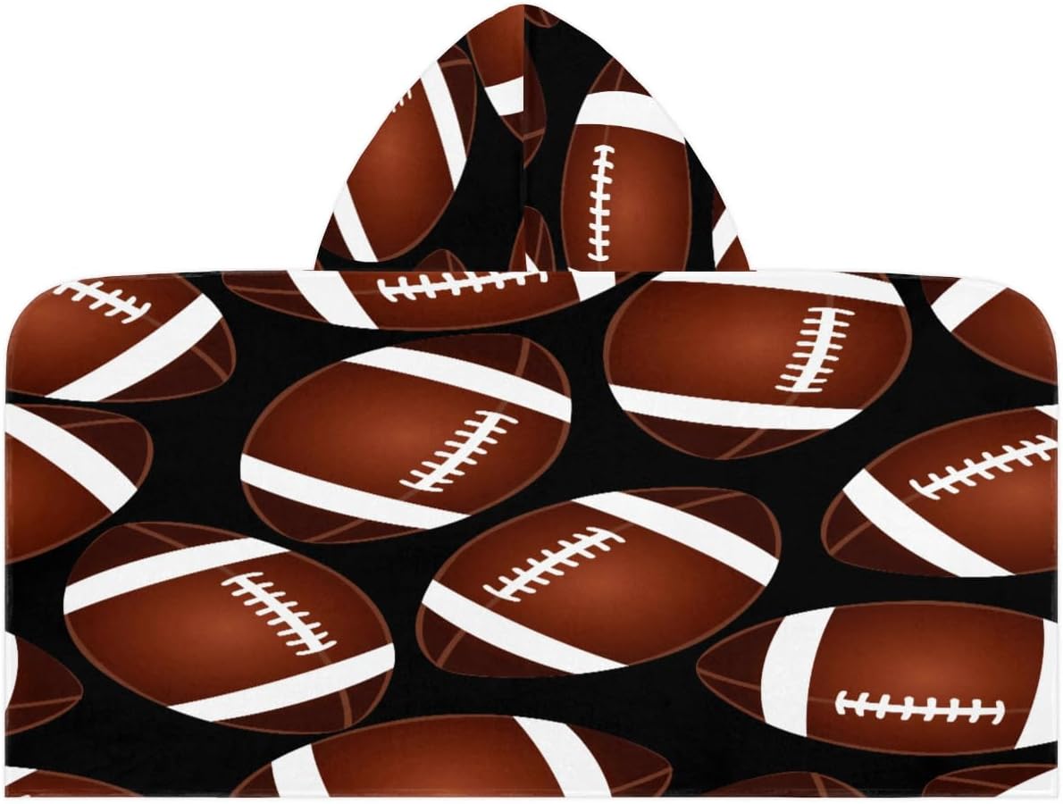 Rugby Ball Pattern Kids Hooded Bath Towel