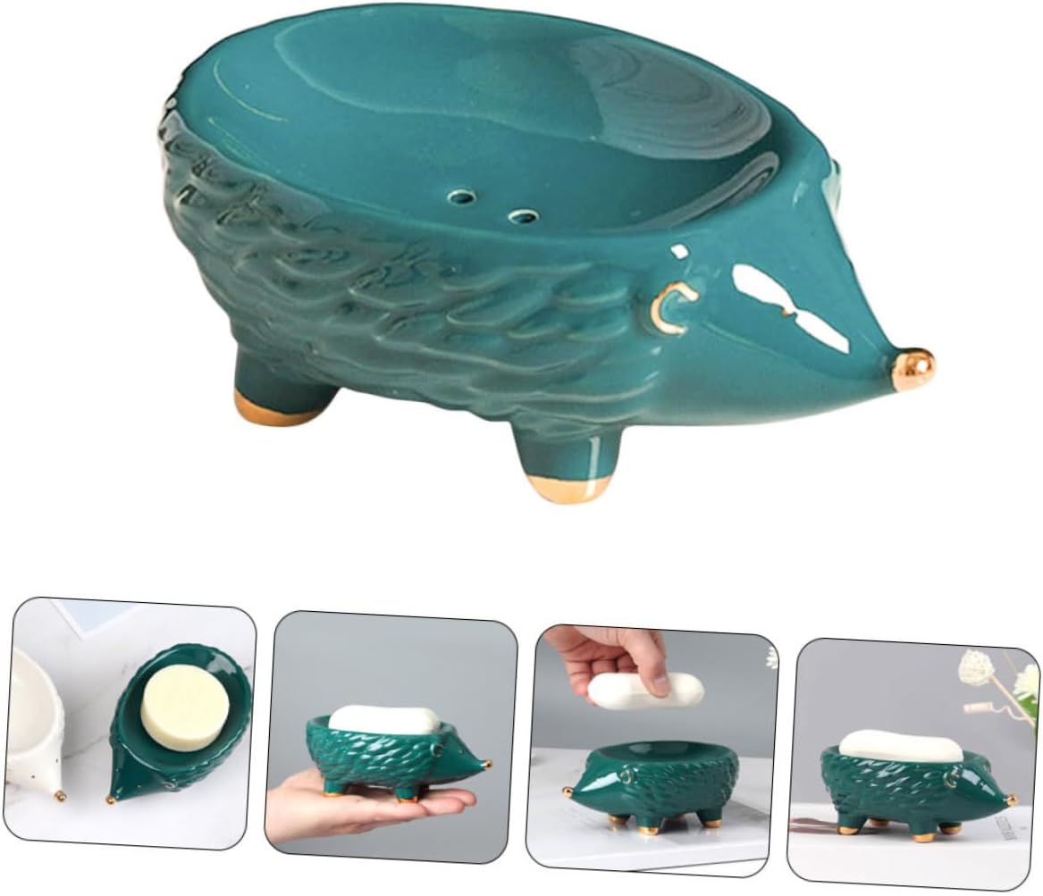 VOSAREA Ceramic Hedgehog Soap Holder Cute Cartoon Bathroom Accessory