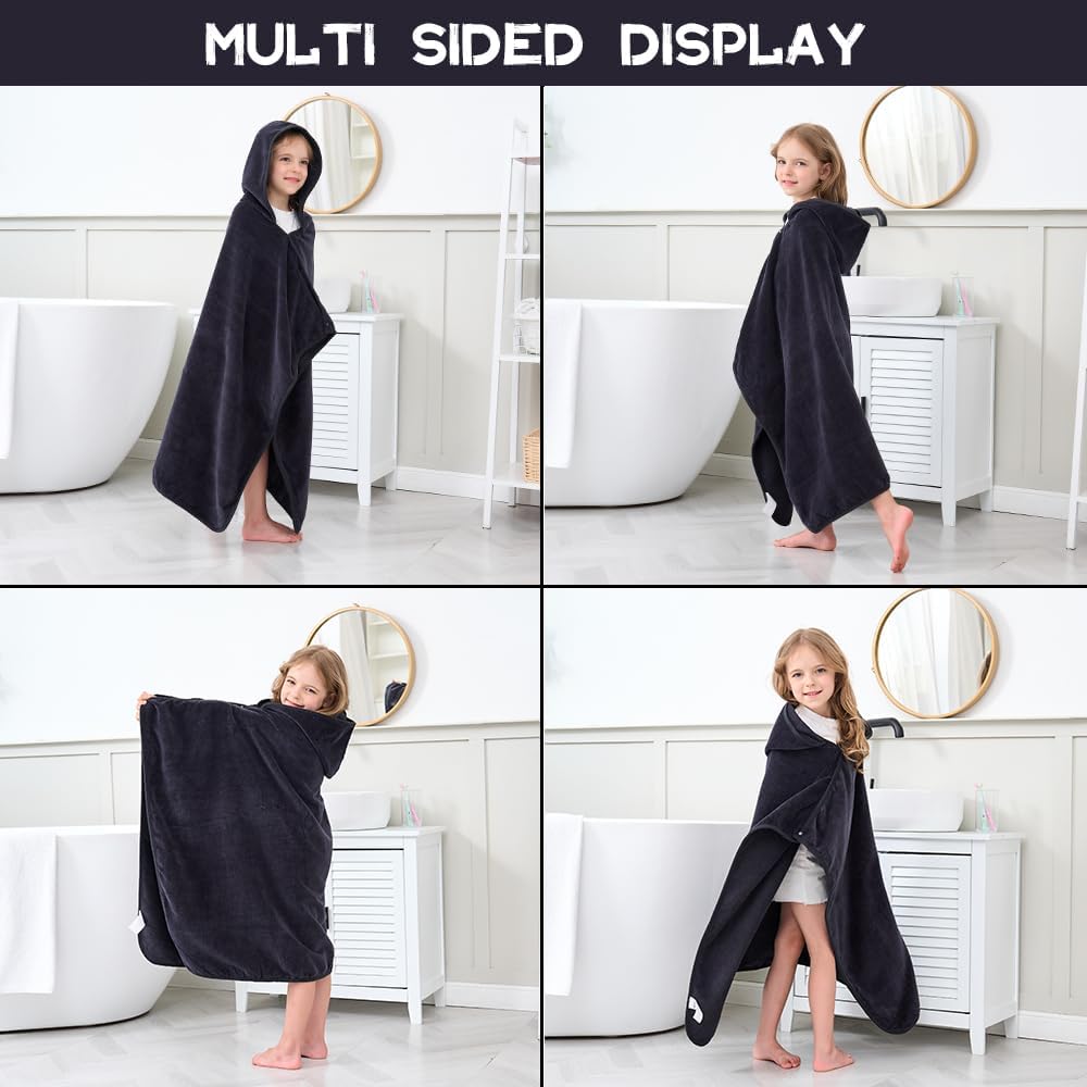 Hiturbo Kids Hooded Bath Towel - Black
