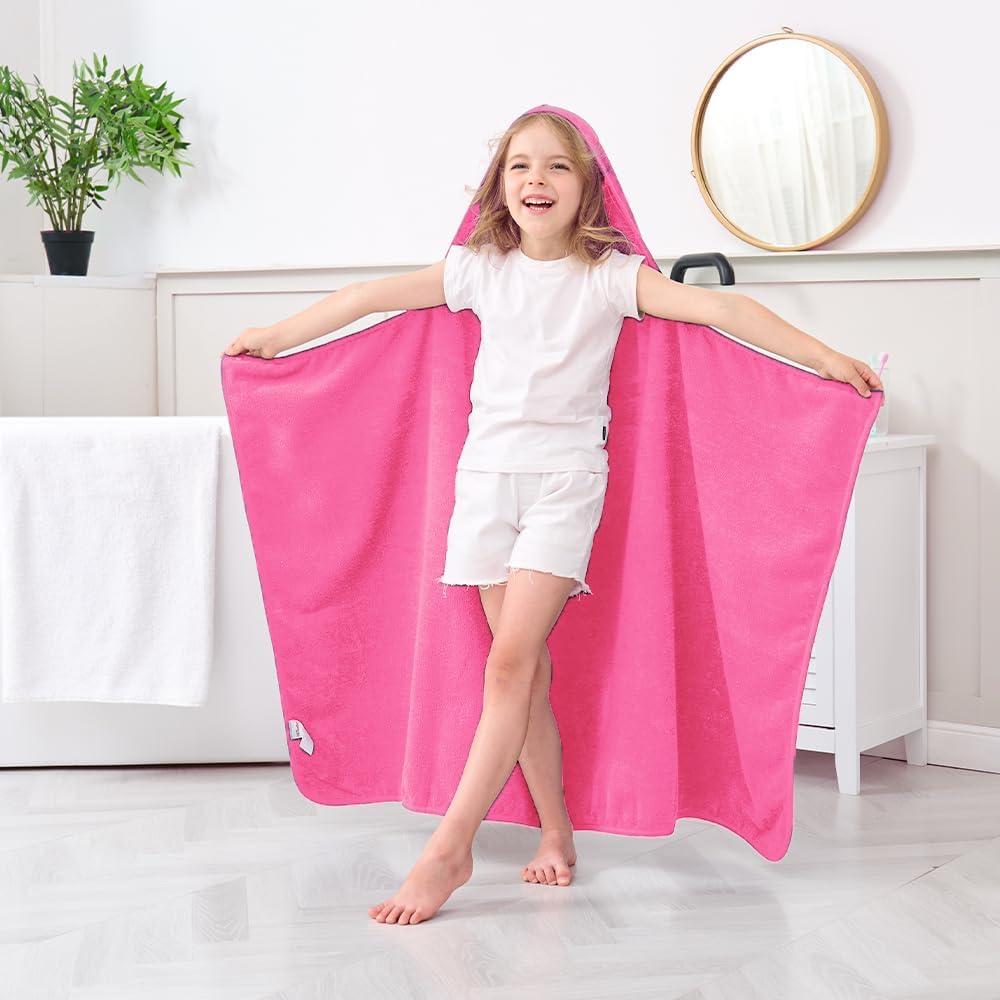 Hiturbo Kids Hooded Bath Towel - Pink 50x30 Inches