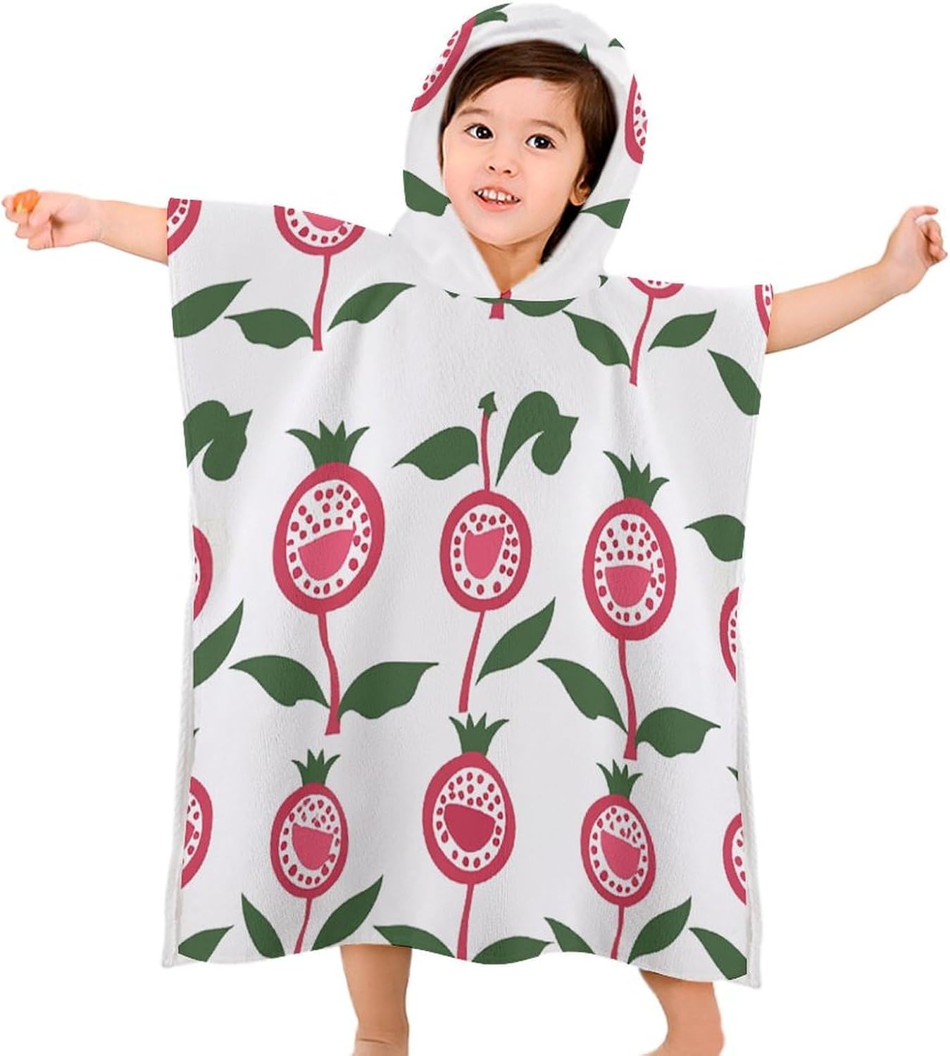 Kids Hooded Beach Towel with Pomegranate Pattern Design