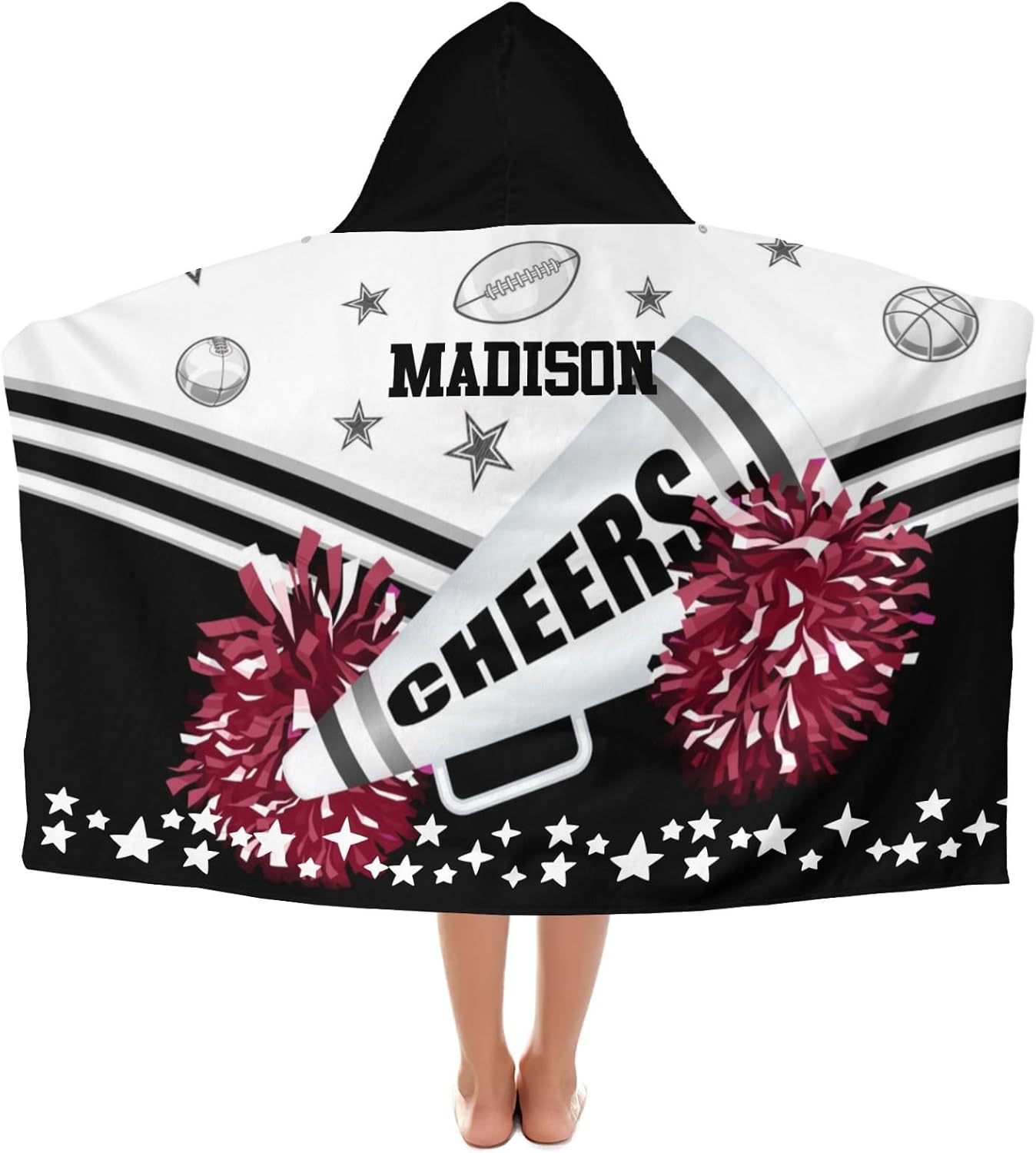Personalized Kids Bath Towel with Hood and Cheer Quote Football Design