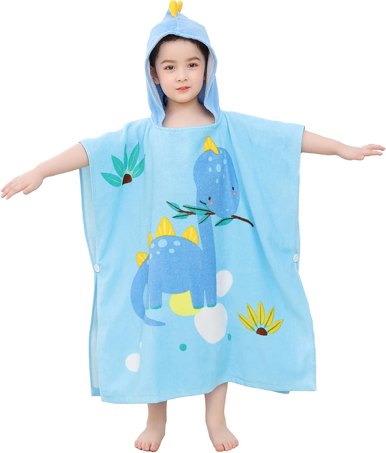 TONWHAR Kids Hooded Poncho Towel - Stegosaurus Cartoon Pattern 1-5 Years