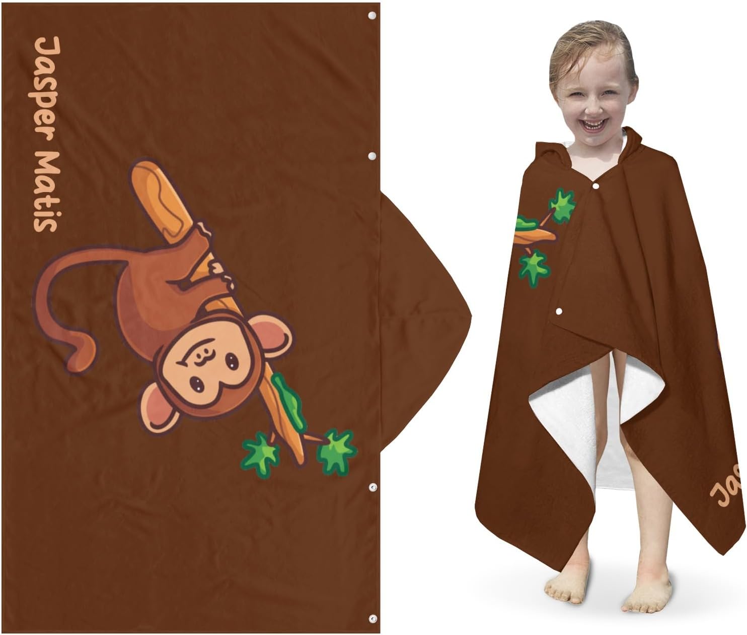 Deven Monkey Branches Personalized Hooded Bath Towel Wrap for Kids