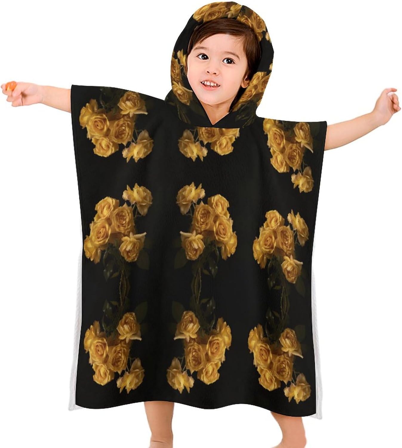 Kids Hooded Bath Towel with Yellow Roses Design
