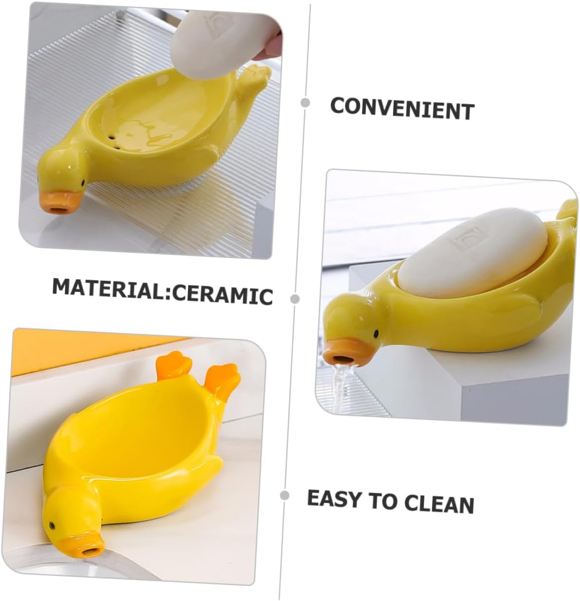 Cute Duck Ceramic Soap Holder with Self Draining Feature