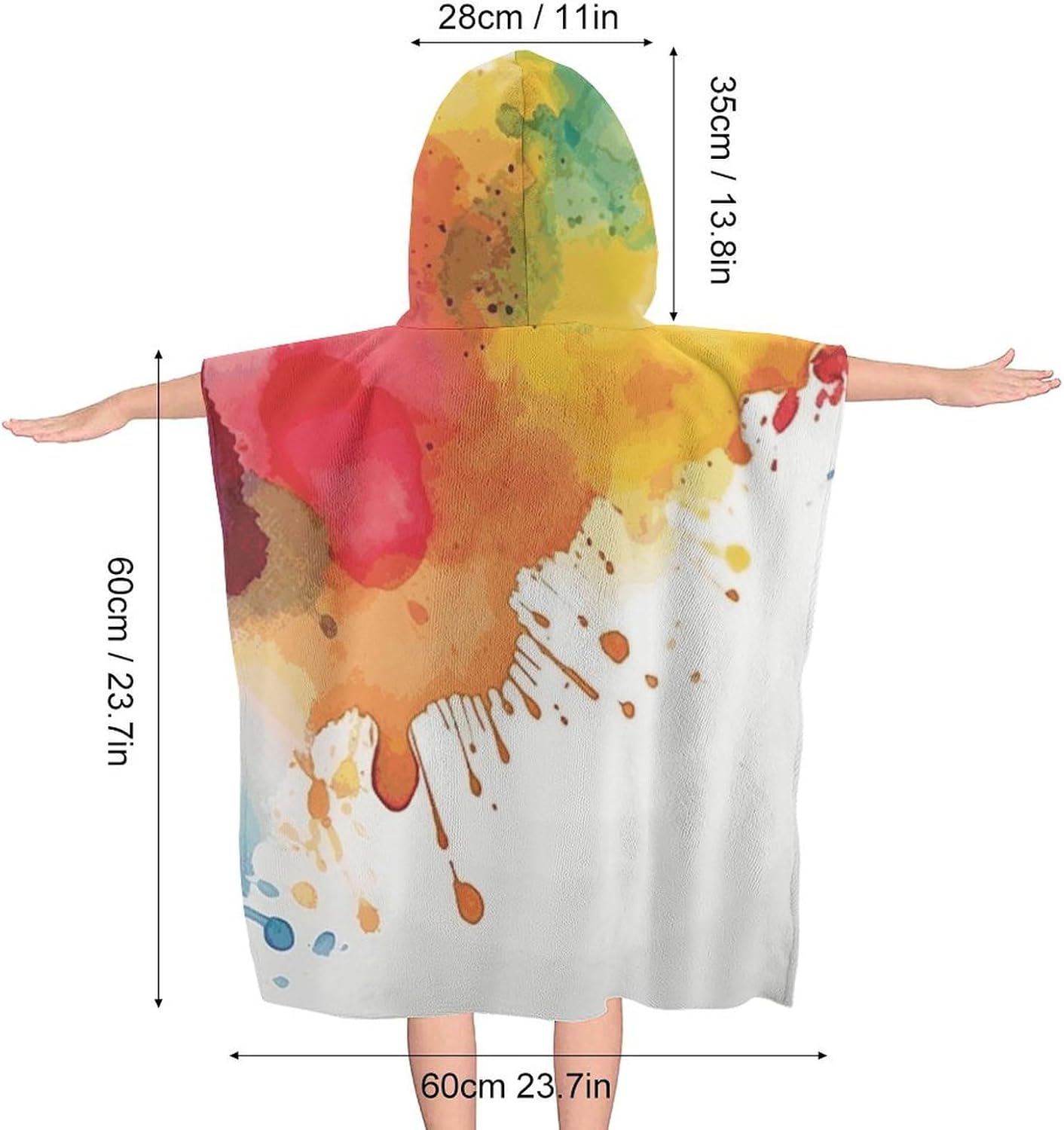 Kids Hooded Bath Towel with Watercolor Design