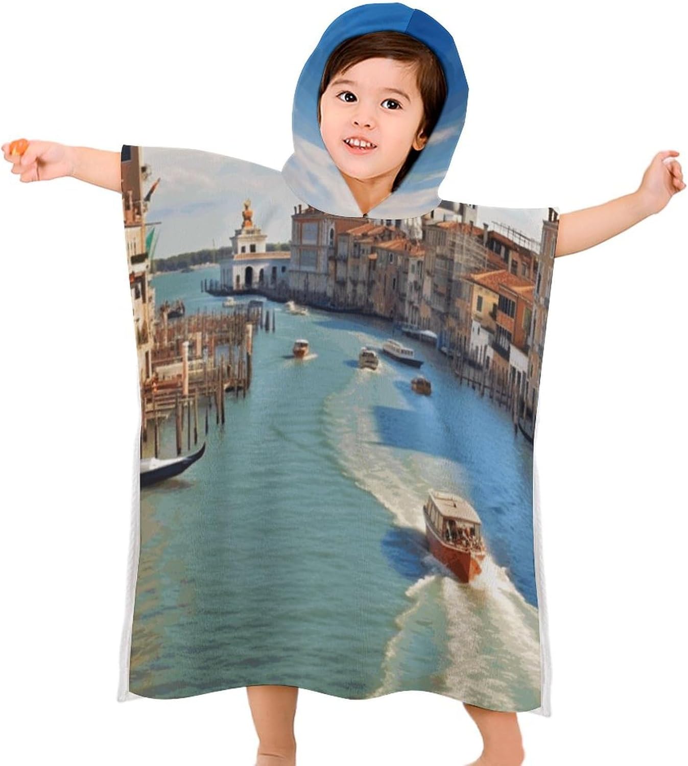 Kids Hooded Bath Towel with Grand Canal Italy Print
