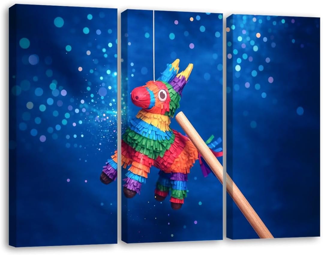 3 Panels Mexican Piata Party Canvas Art Poster Print