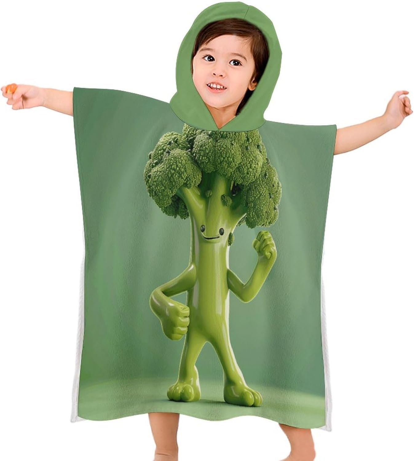 Kids Hooded Bath Towel with Green Broccoli Design