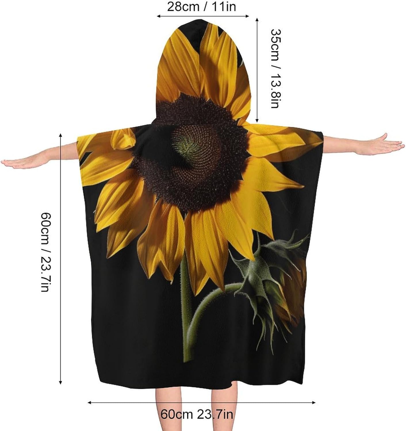 Kids Hooded Bath Towel with Sunflower Design