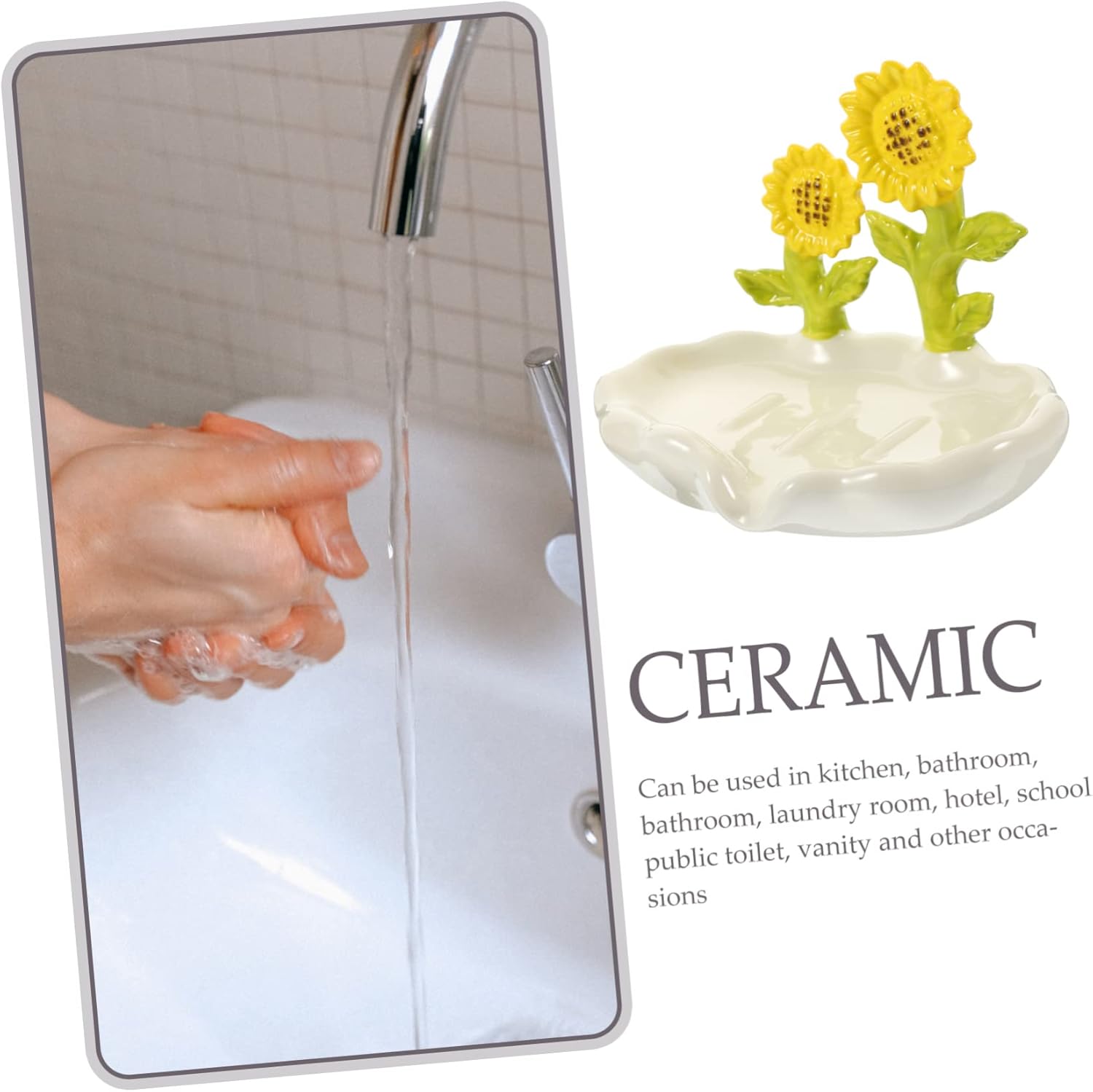 Ciieeo Ceramic Soap Dish with Drainage Sunflower Holder for Bathroom Kitchen