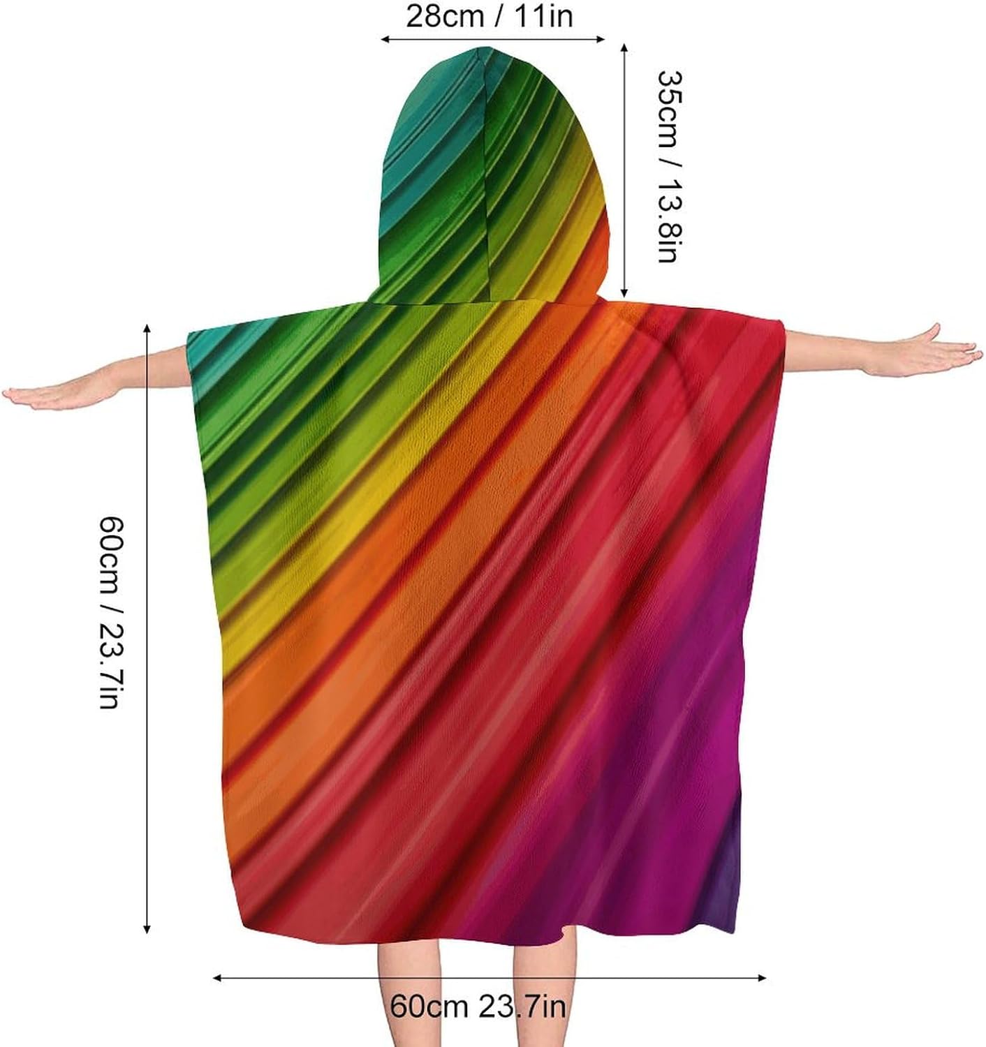 Kids Hooded Bath Towel with Rainbow Stripes