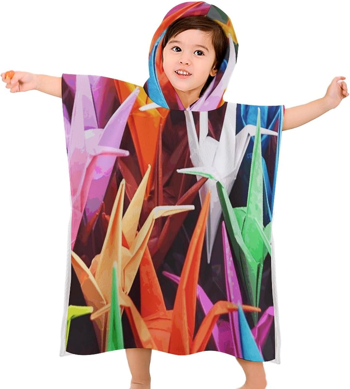 Kids Hooded Beach Towel with Origami Cranes Print