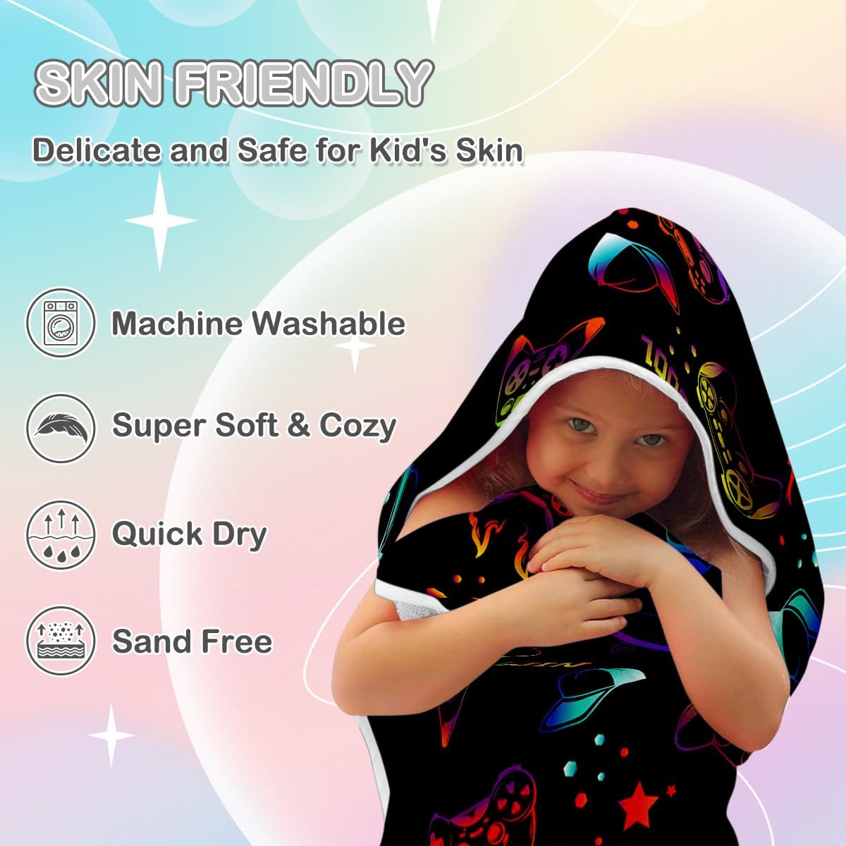 Sleepwish Kids Neon Gamer Beach Towel with Hood