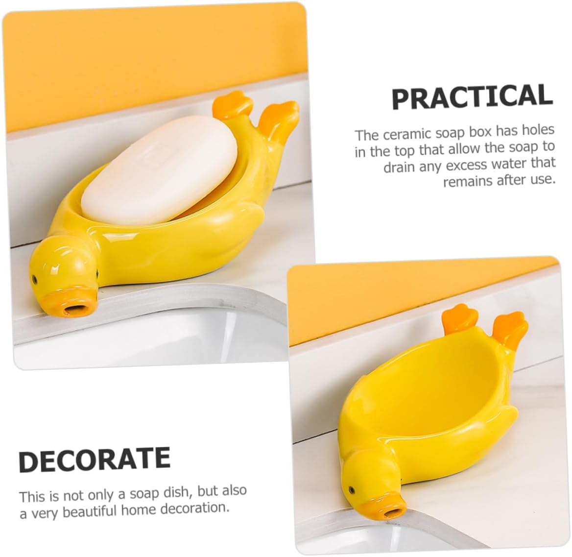 Cute Duck Ceramic Soap Holder with Self Draining Feature