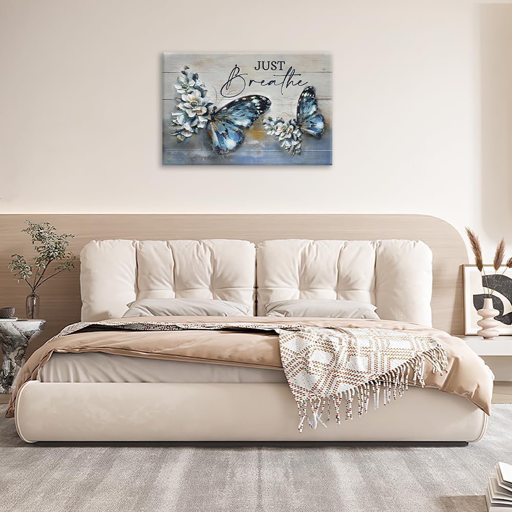 Farmhouse Blue Butterfly Wall Art Canvas Print
