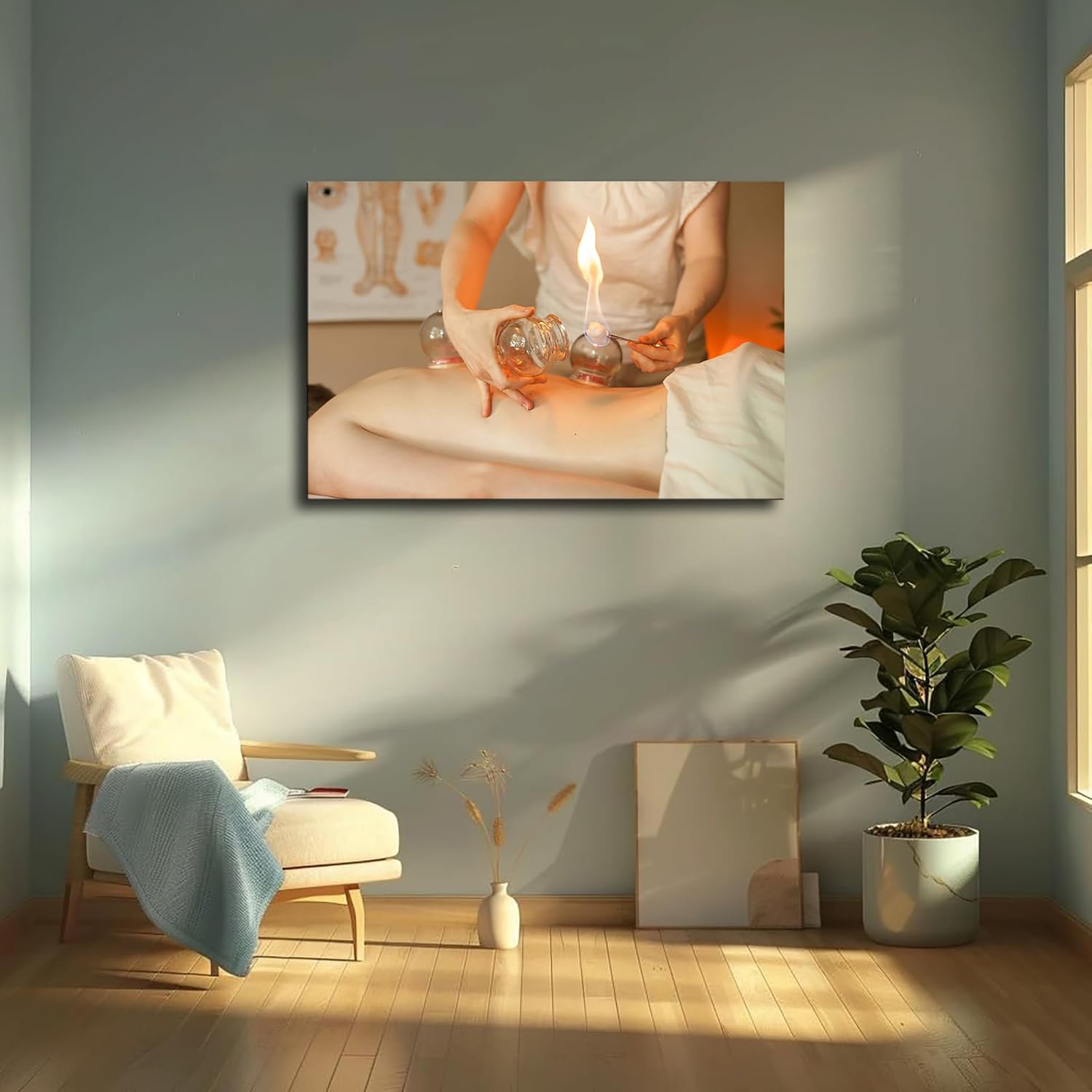 Chinese Medicine Cupping Spa Art Poster Canvas 16x24 Framed Wall Art