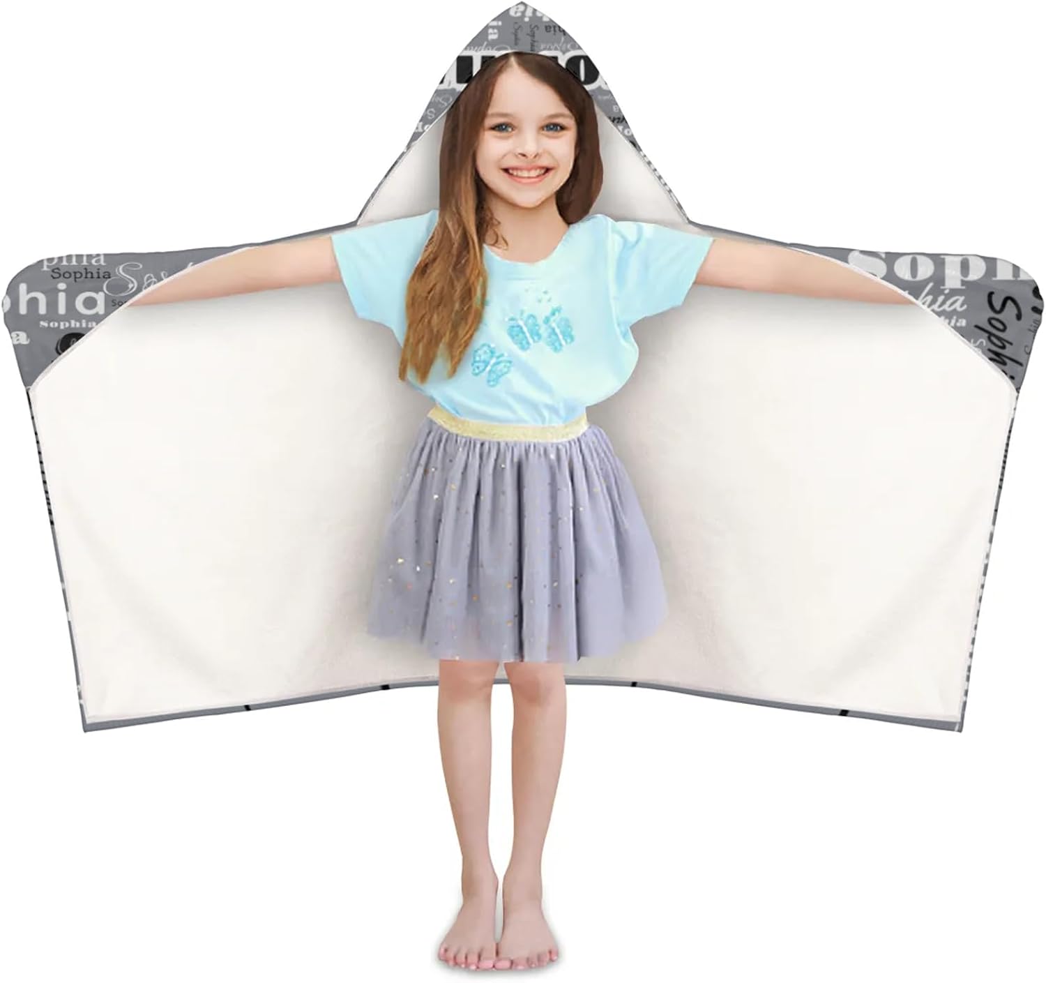 Personalized Kids Hooded Towel with Name Grey