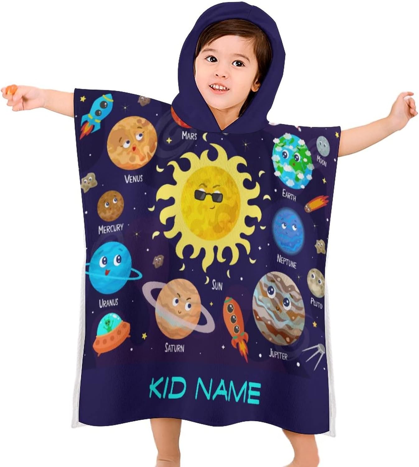 Galaxy Solar System Planet Custom Hooded Beach Towel for Kids