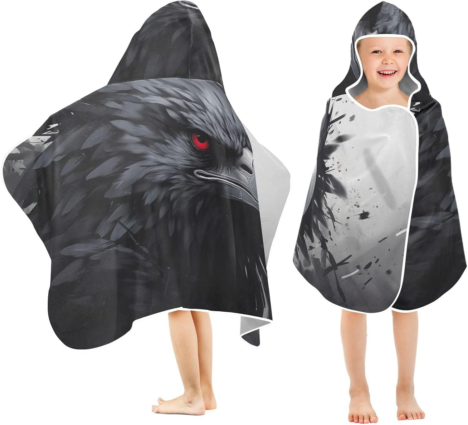 Crow Head Pattern Kids Bath Towel 24x50 Inch Hooded Towel for Children