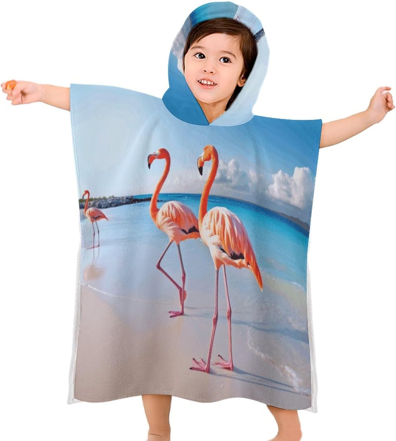 Kids Bath Towel with Flamingo Print Hood