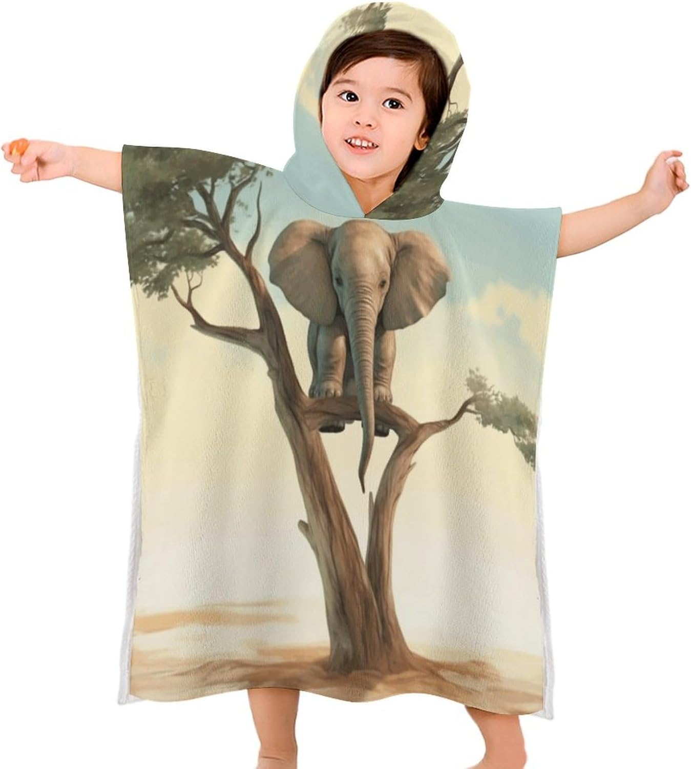 Kids Hooded Beach Towel with Elephant Print