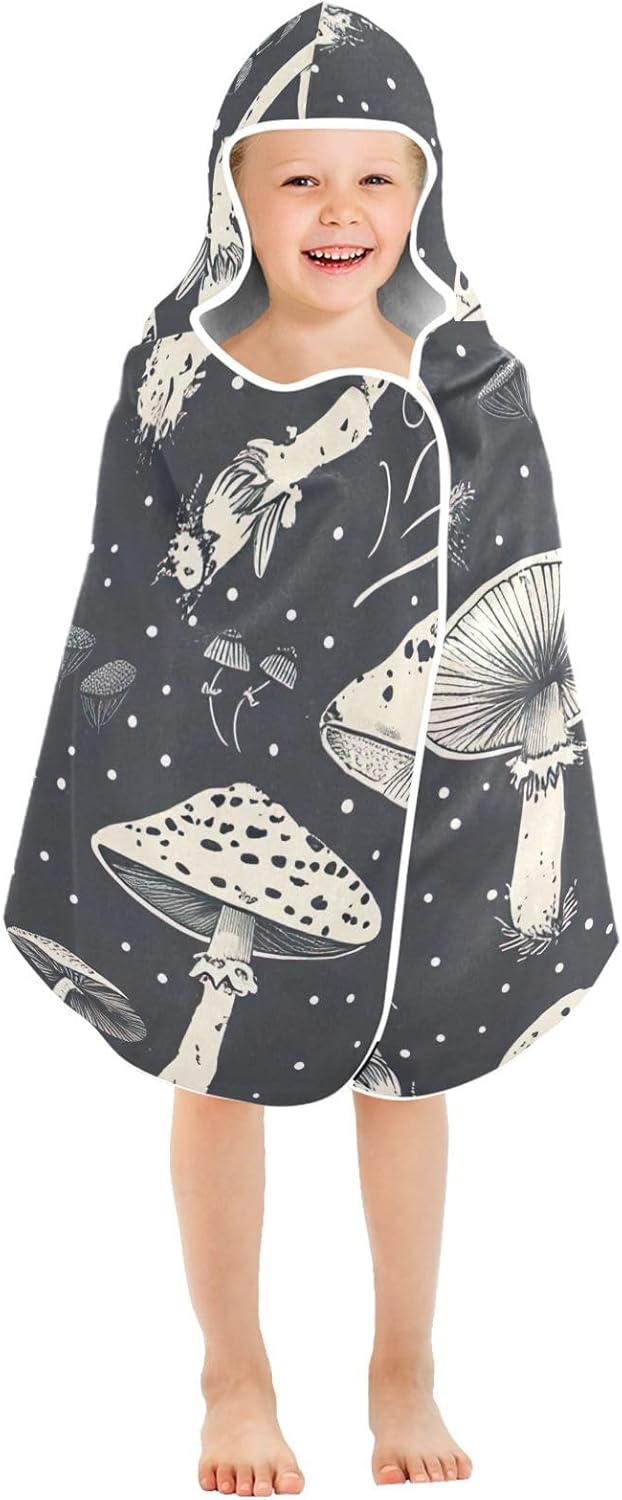 Mushrooms Black Kids Bath Towel 24x50 Hooded Towel for Children