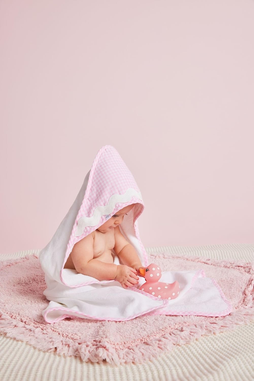 Mud Pie Childrens Pink Gingham Hooded Towel