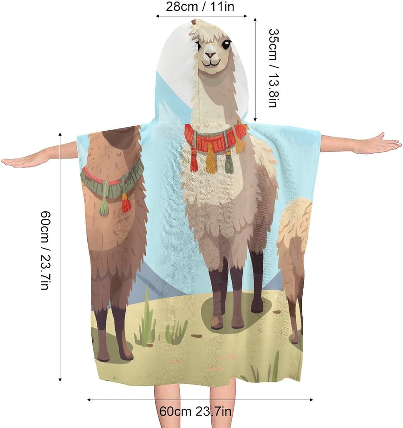 Kids Hooded Towel with Llama and Alpaca Print