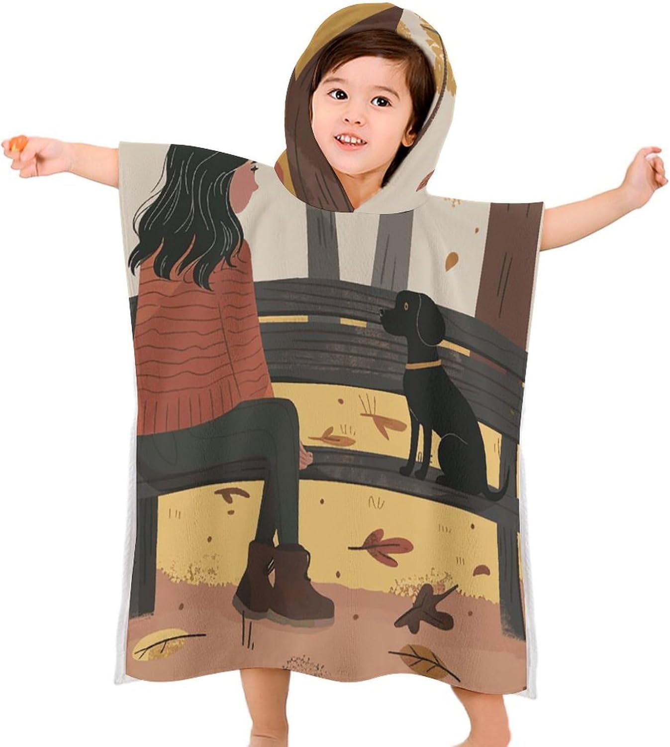 Kids Hooded Bath Towel with Park Bench Print