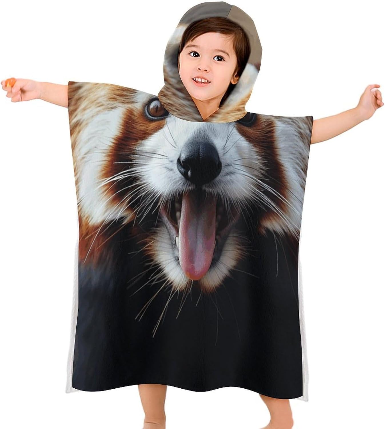 Kids Hooded Bath Towel with Sticking Out Tongue Print