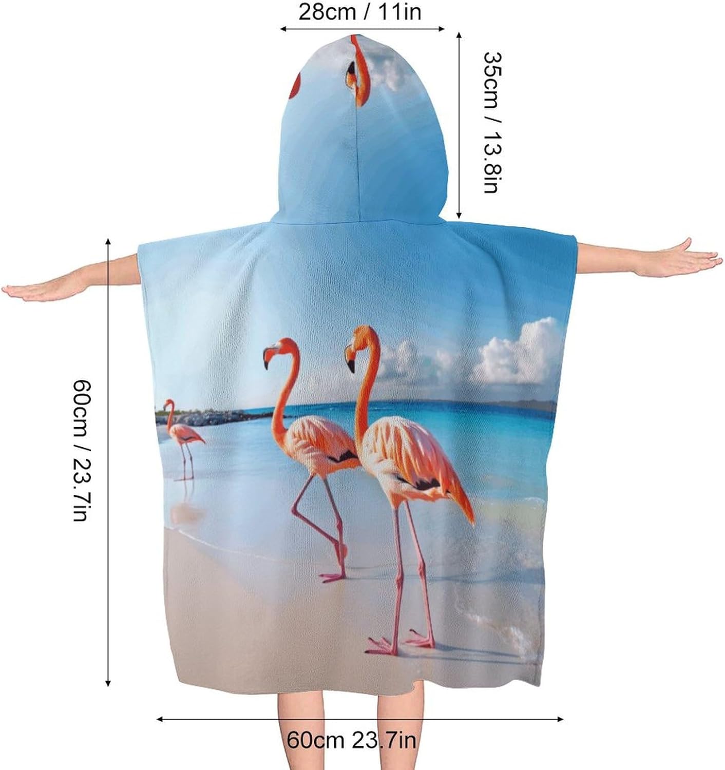 Kids Bath Towel with Flamingo Print Hood