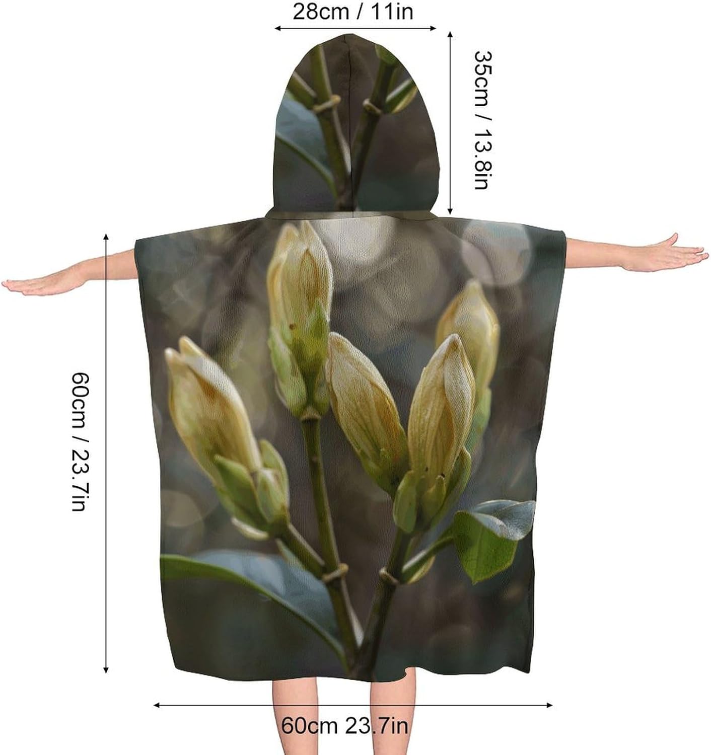 Kids Hooded Bath Towel with Tree Bud Pattern