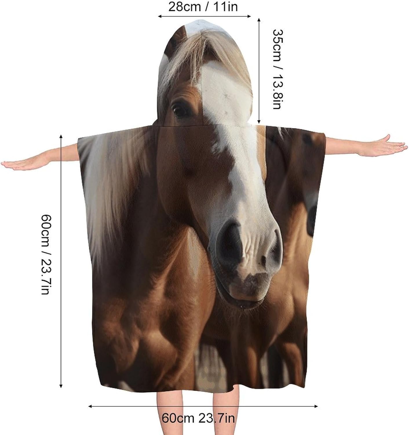 Kids Hooded Bath Towel with Horses Print