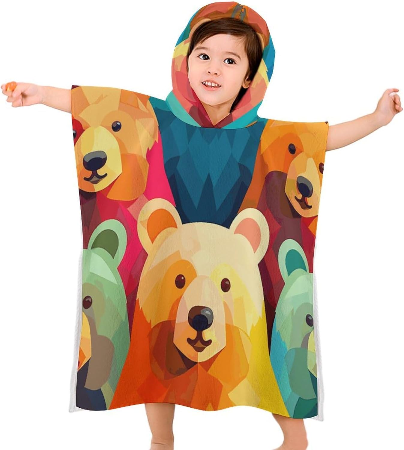 Colorful Bear Hooded Bath Towel for Kids