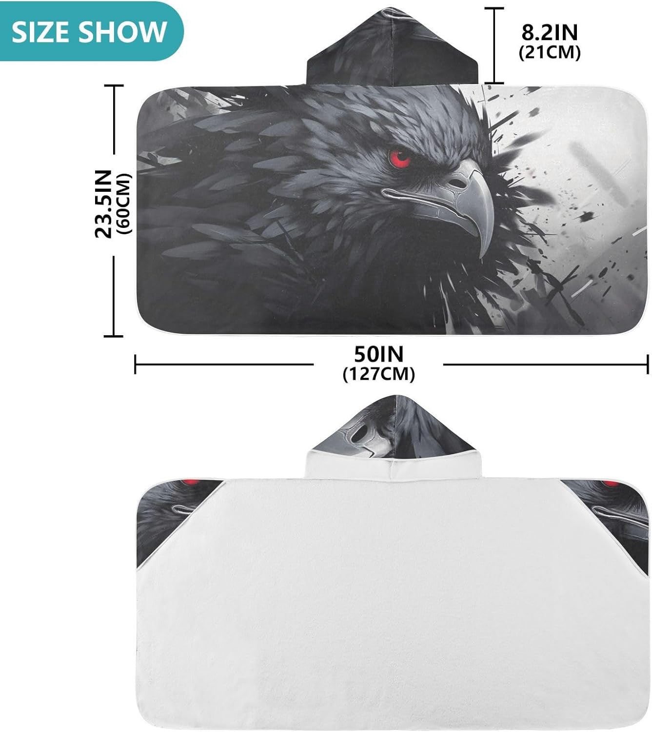 Crow Head Pattern Kids Bath Towel 24x50 Inch Hooded Towel for Children