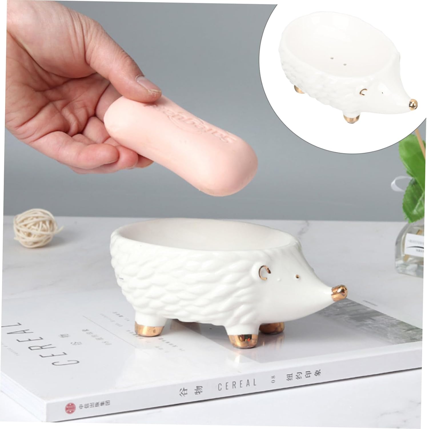 Hedgehog Shaped Ceramic Soap Holder for Kitchen Bathroom