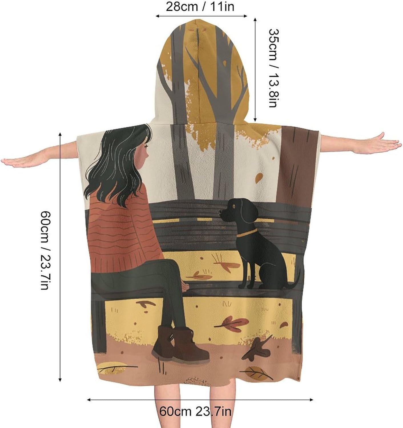 Kids Hooded Bath Towel with Park Bench Print