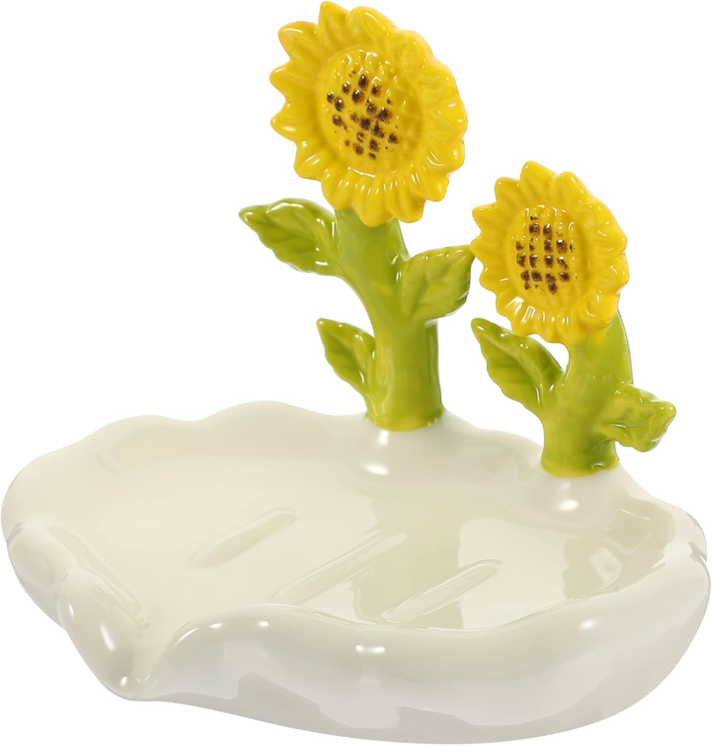 Ciieeo Ceramic Soap Dish with Drainage Sunflower Holder for Bathroom Kitchen