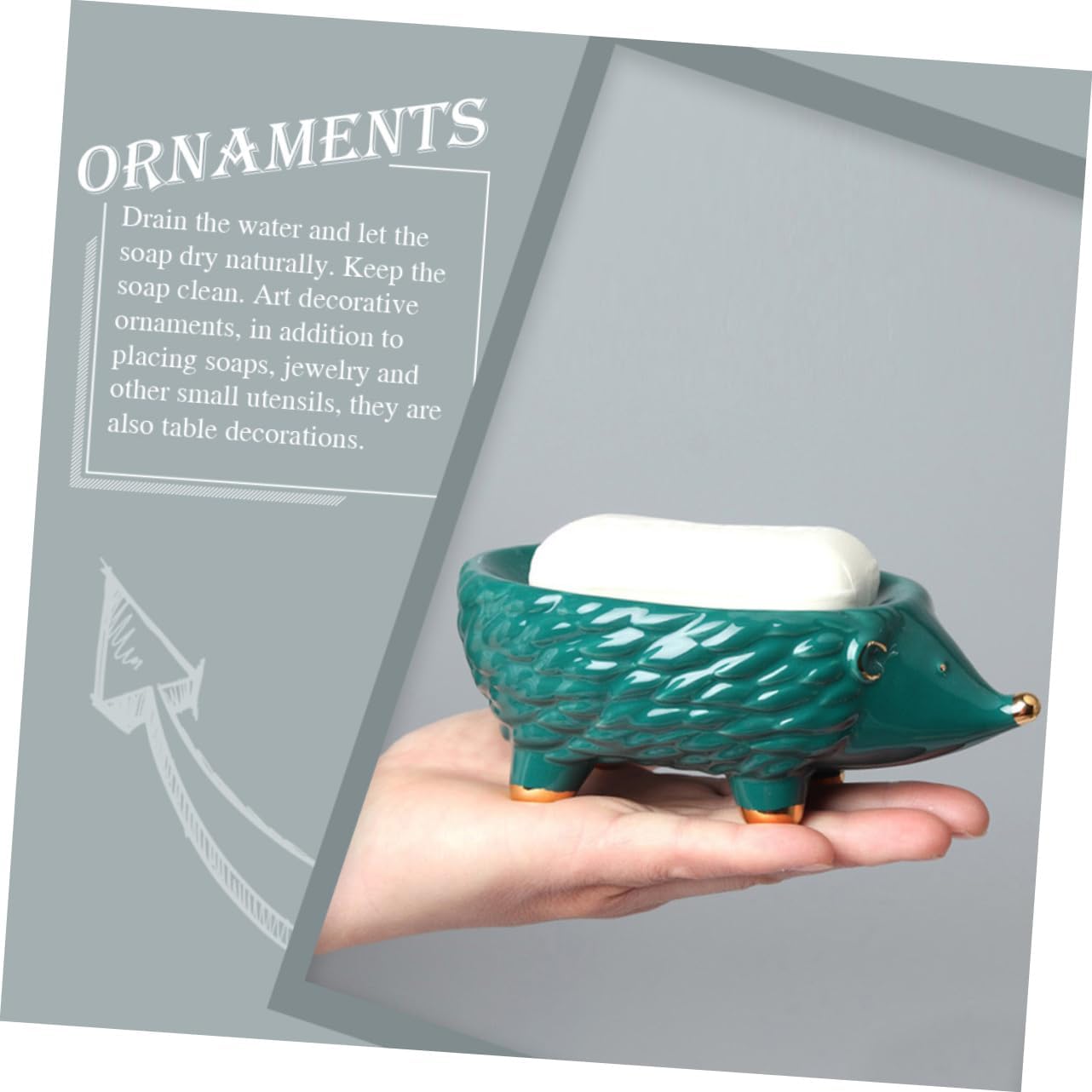 Ceramic Hedgehog Soap Holder Cute Green Bathroom Storage Rack