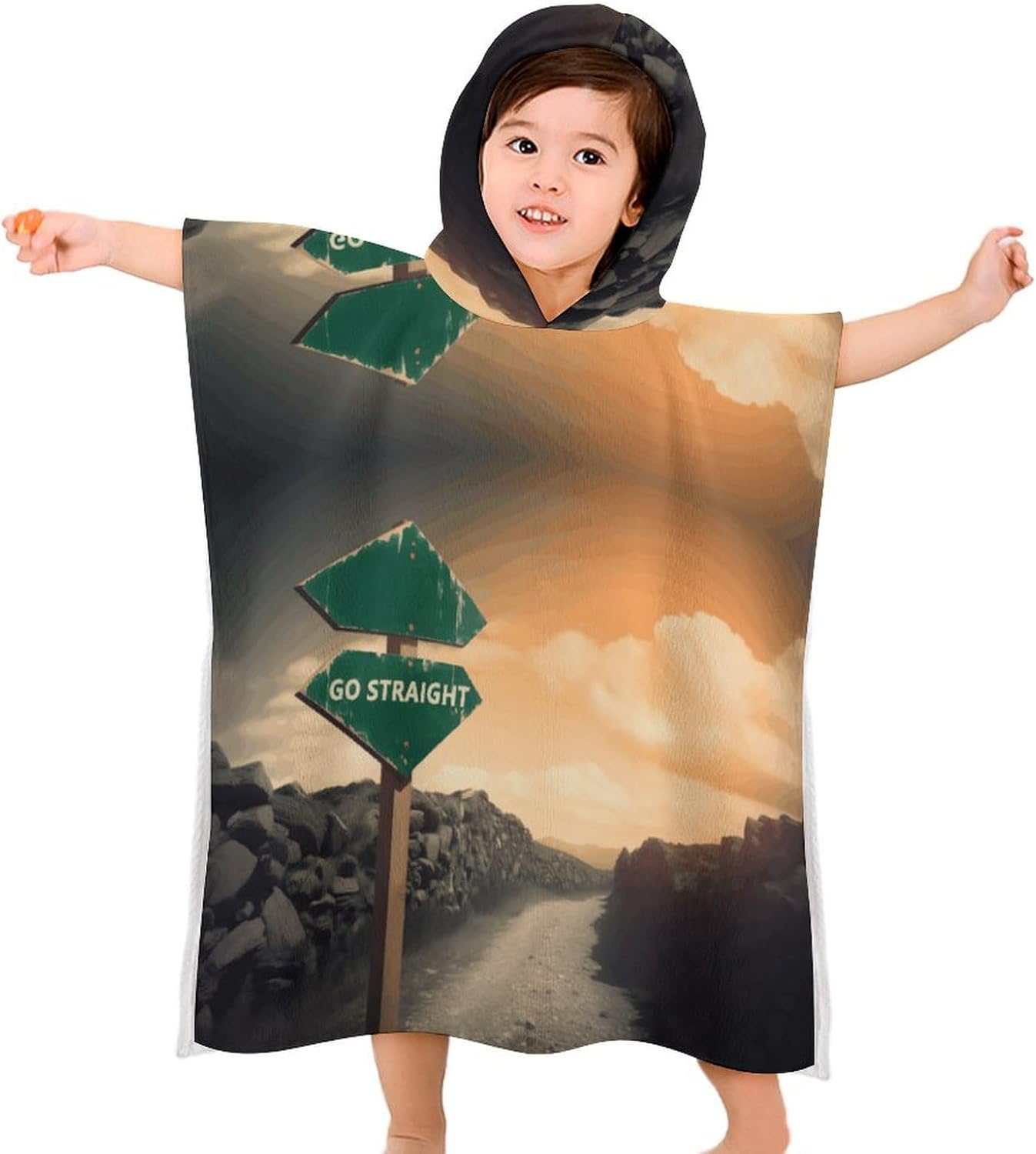 Kids Hooded Beach Towel with Road Print
