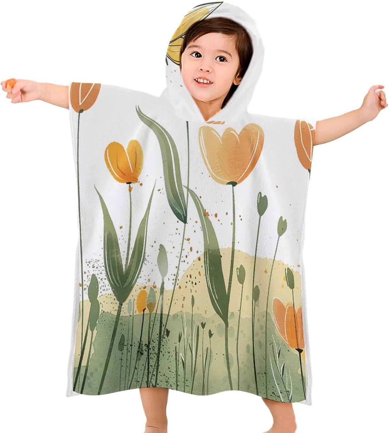 Kids Hooded Beach Towel with Tulips Design