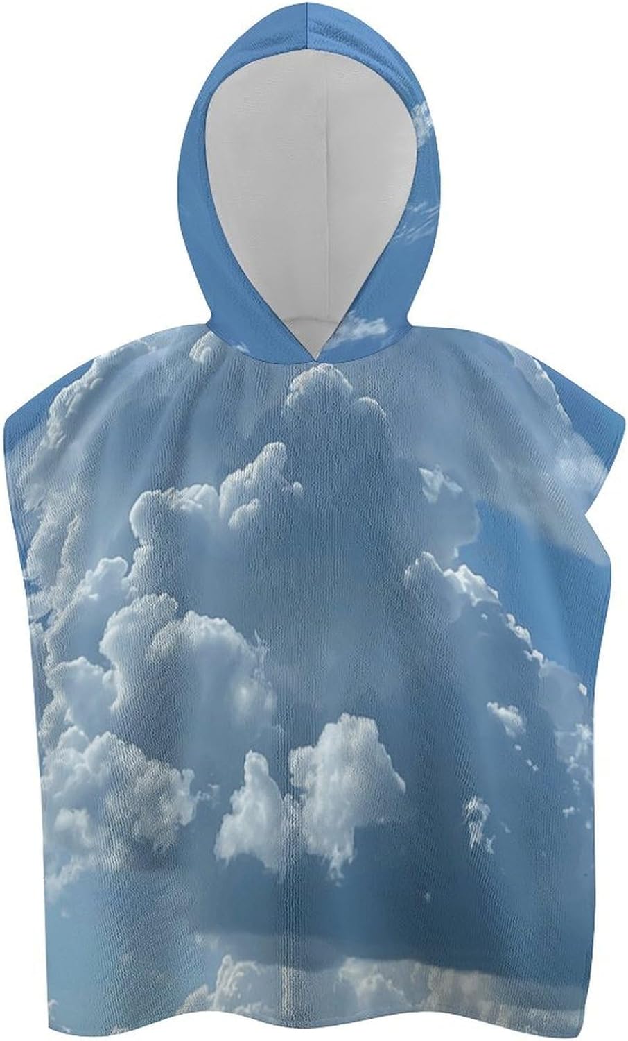 Kids Hooded Bath Towel with White Clouds Print