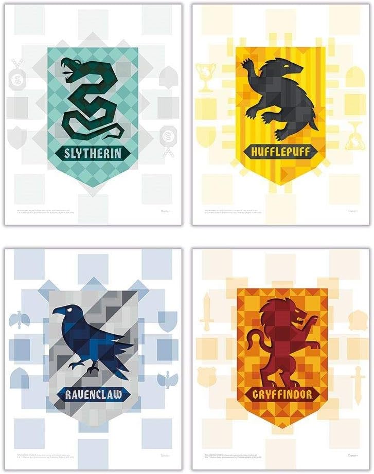 TRENDYPRINT Hogwarts House Flags Set of Four Wall Art